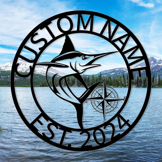 Bass & Compass Metal Art, Rustic Fishing Wall Decor for Outdoor Adventures