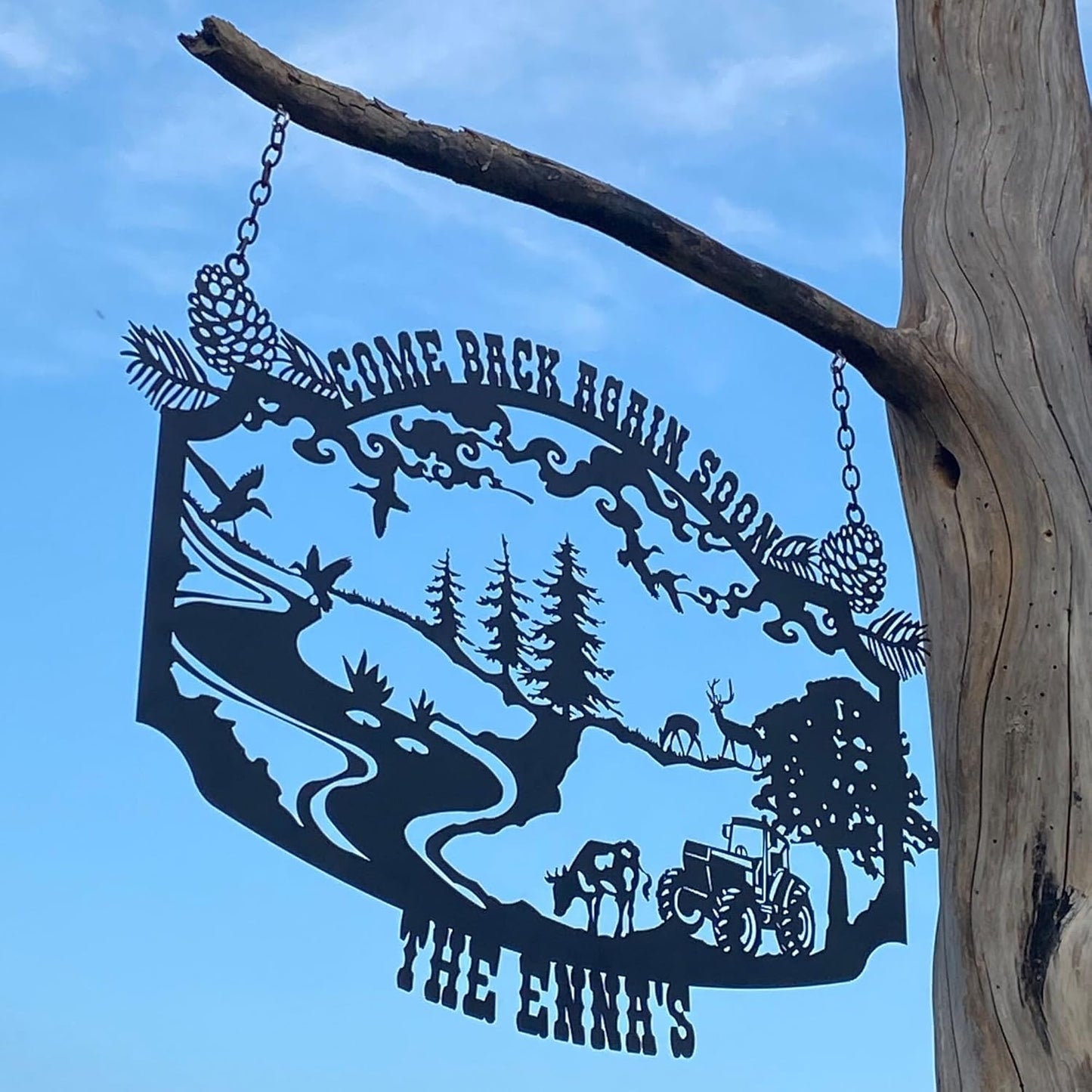 Custom Farmhouse or Ranch Name Metal Sign, Personalized Wall Decor for Wedding or Camping Gift