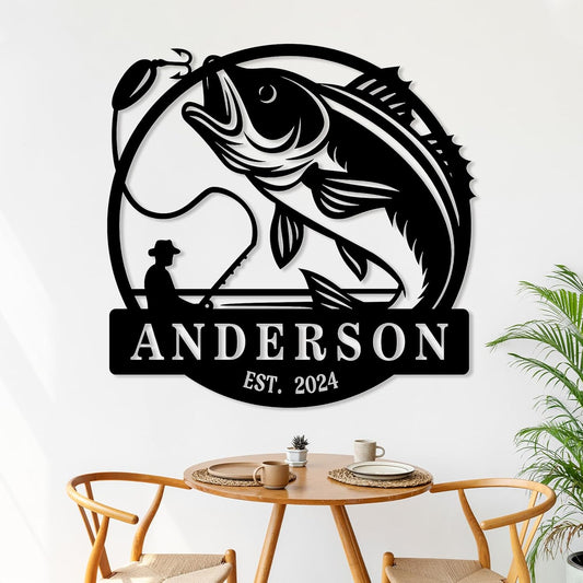 Handmade Fishing Hook Metal Sign, Rustic Wall Decor for Anglers & Cabin Spaces